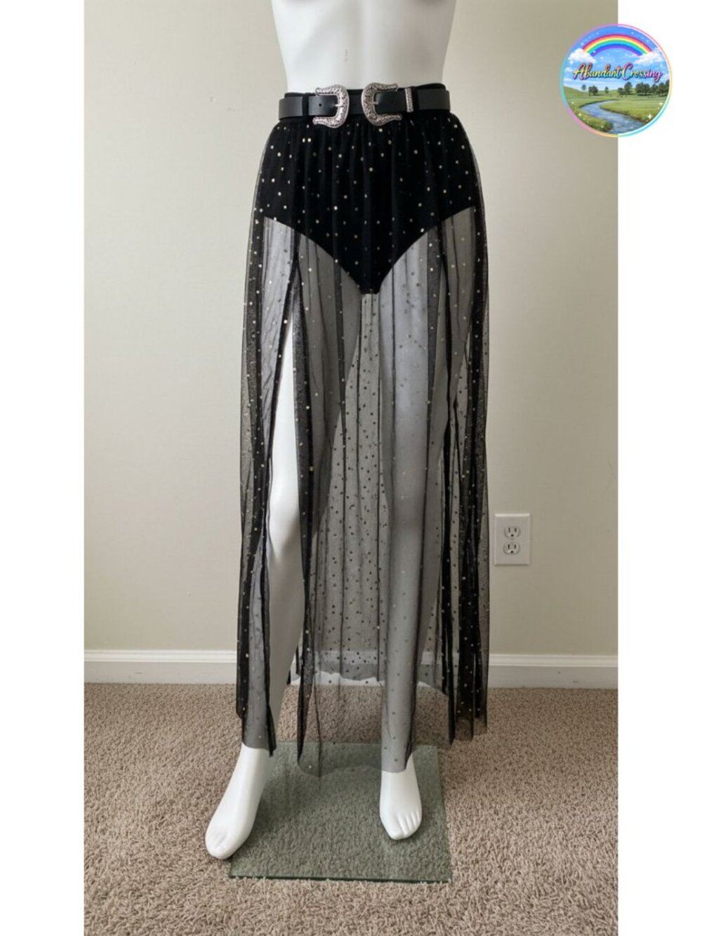 Sheer Mesh High Waist A-Line Maxi Skirt Festival Clubwear Rave